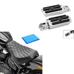 Sett: Førerfotstøtter egnet for Harley Davidson Softail 18-24 Craftride ST8 krom + Solo sete gel egnet for Harley Davidson Softail Street Bob / Standard 18-24 sete DS4