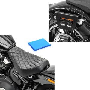 Sett: Sadelveskeholder egnet for Harley Davidson Softail Street Bob 18-24 koffertstativ flyttbar Craftride QL høyre + Solo sete gel egnet for Harley Davidson Softail Street Bob / Standard 18-24 sete DS4
