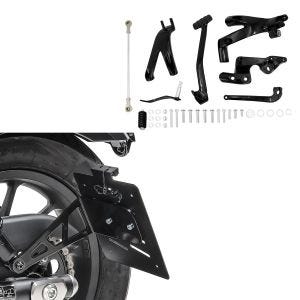 Sett: Sideskiltholder for Chopper Cruiser Retro Universal nummerskiltholder Craftride LH5 + Foroverfotstøttesystem egnet for Harley Davidson Softail Street Bob 18-24 fotstøttesett Craftride VF2