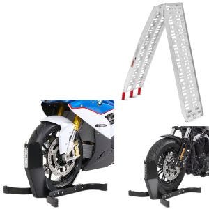 Motorsykkelvippe + sett med adkomstramper i aluminium + motorsykkelvippe