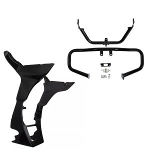 Sett: Vindavviser kåpe WK1 egnet for Harley Davidson Road Glide 17-23 baugspoiler Craftride svart + crashbar Hakket egnet for Harley Davidson Road Glide 15-22 motorbeskyttelse Craftride CH6 svart