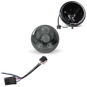 Sett: Adapter H4 til H13 for frontlykter egnet for Harley Davidson Craftride + LED hovedlyssett 5,75 tommer egnet for Harley Davidson hovedlykter svart Craftride C6