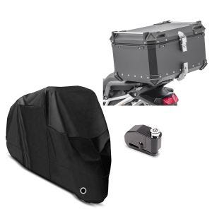 Presenning XXL + alarm bremseskivelås egnet for BMW R 1250 GS / Adventure + toppkoffert i aluminium universal