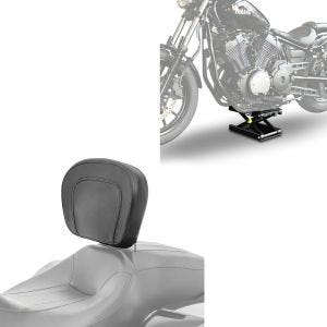 Sett: Motorsykkelløft ConStands Midlift M motorsykkelløfter for choppere opp til 500 kg i sort + førerryggstøtte egnet for Harley Davidson Street Glide 06-22 Craftride