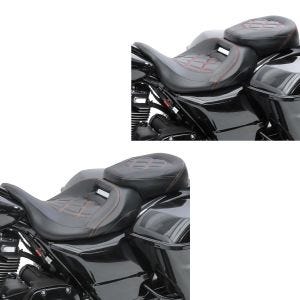 Sett: Sete egnet for Harley Davidson Touring 09-24 komfortsete Craftride RH3 svart-oransje + sete egnet for Harley Davidson Touring 09-24 komfortsete Craftride RH3 svart-rød