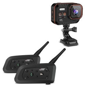 Sett Bluetooth-kommunikasjonssystem + vanntett actionkamera 4K-video