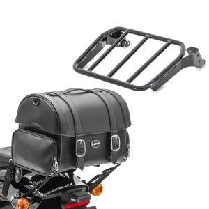 Sett: bagasjehylle for sissy bar egnet for Harley Davidson Softail Sport Glide 18-24 svart Craftride + motorsykkel hale bag Craftride FP sissy bar bag for cruiser og retro 32 liter