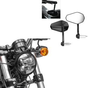 Sett: LED hovedlykt 5,75 tommer egnet for Harley Davidson hovedlykt svart Craftride + motorsykkel styre endespeil med E-merke bakspeil par Zaddox SP6