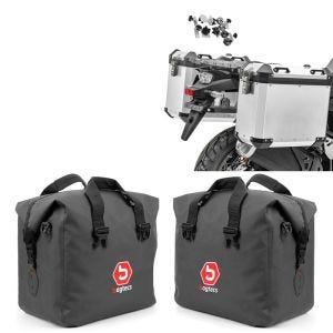 Sett med innerposer egnet for aluminiumskofferter 35-45L + aluminiumskofferter sett sidevesker 38-45 liter + adapter sølv