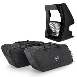 Sett: frontspoiler egnet for Harley Davidson Street Glide Special 17-23 oljekjølerdeksel Craftride OV2 svart + etui innervesker egnet for Harley Davidson Touring 94-22 Craftride BG1 par