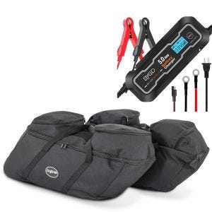 Sett: Batterilader egnet for chopper / tilpasset sykkel spesiallitium bly 5A Lumitecs BX2 CB4144 + koffert innervesker egnet for Harley Davidson Touring 94-24 for sidevesker Craftride SP4