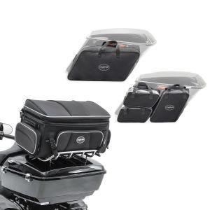 Sett: Motorsykkel hale bag Craftride TT1 toppveske bag for bagasjehylle 73Ltr svart + etui innervesker egnet for Harley Davidson Touring 08-24 Craftride HT4 par