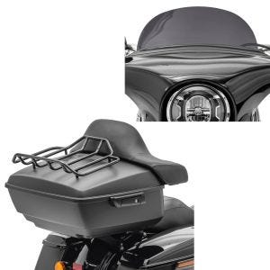 Sett: Toppveske King NHM egnet for Harley Davidson Softail / Sport Glide svart Craftride + frontrute egnet for Harley Davidson Sport Glide 18-24 Craftride M frontrute mørk tonet