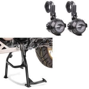 LED ekstra lyskaster med holder + hovedstativ egnet for Honda Africa Twin CRF 1000 L 16-19 midtstativ