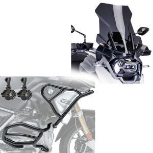 Touring-skjerm mørktonet Puig + sett med håndtak øverst og nederst + frontlykt XL8 egnet for BMW R 1250 GS 19-23
