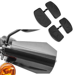 Sett: håndbeskyttere egnet for Harley Davidson håndbeskyttelse Craftride HP4 svart + sett med løpebrett fotstøtter fører-passasjer for Cruiser Chopper Craftride FB1 svart