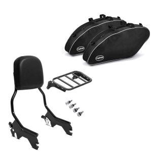 Sett: Sissy bar egnet for Harley Davidson Low Rider ST 22-24 R1 med bagasjehylle og docking svart Craftride + veske innervesker som passer til Harley Davidson Softail Low Rider ST 22-24 Crafride vesker