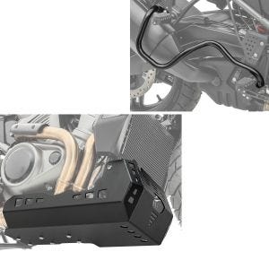 Sett: Eksoskollisjonsbøyle egnet for Harley Davidson Pan America 1250 / Special 21-24 crashbar Motoguard EP1 + motorbeskyttelse egnet for Harley Davidson Pan America 1250 / Special 21-24 Motoguard svart aluminium frontspoiler undervognsbeskyttelse