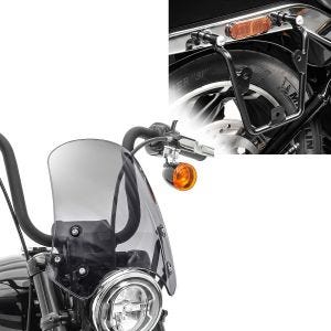 Sett: Frontrute egnet for chopper / tilpasset sykkel standard Craftride FB2 frontrute røykgrå CB56841 + salveskeholder egnet for Harley Davidson Softail 18-24 spacer venstre Craftride