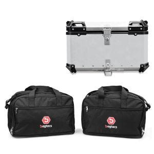 Toppdeksel i aluminium som passer for Honda Africa Twin CRF 1000 L sølv + sett med innervesker