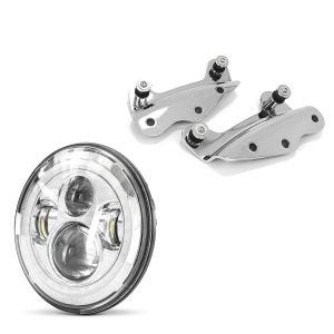 Sett: 4-punkts monteringssett egnet for Harley Davidson Touring-modeller 2009-2013 krom Craftride + LED hovedlys 7" egnet for Harley Davidson Street Glide / Special med E-merke krom