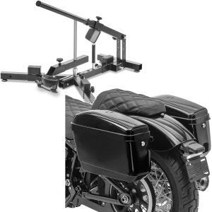 Sett: Dekkskifter for motorsykkeldekk 12-21" MD4 ConStands med chopper sidekasser (par) Nevada 20 liter hver sort