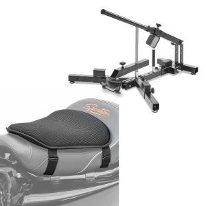 Sett: Dekkskifter for motorsykkeldekk 12-21" MD4 ConStands med gel setepute M universal komfortpute svart