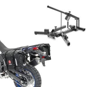 Sett: Dekkskifter for motorsykkeldekk 12-21" MD4 ConStands med salvesker Vanntett WP8 2x30L rullelukking