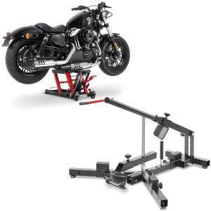 Sett: Lift Midlift L egnet for chopper / custom sykkel opp til 680 kg røde ConStands med dekkskifter for M. dekk 12-21" MD4 CB38657