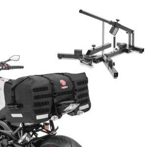 Sett: Dekkskifter for motorsykkel dekk 12-21" MD4 ConStands med motorsykkel hale bag SX70 70Ltr vanntett i svart