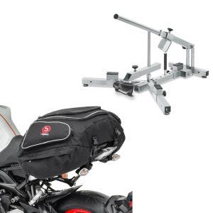 Sett: Dekkskifter for motorsykkeldekk 12-21" MD4Z ConStands med motorsykkel halebag X50 bak 50Ltr i svart
