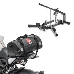 Sett: Dekkskifter for motorsykkeldekk 12-21" MD4 ConStands med bakbag Drybag XF30 vanntett volum 30l