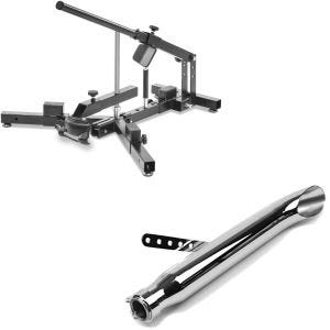 Sett: Dekkskifter for motorsykkeldekk 12-21" MD4 ConStands med baklyddemper Universal Caferacer Turn Out krom