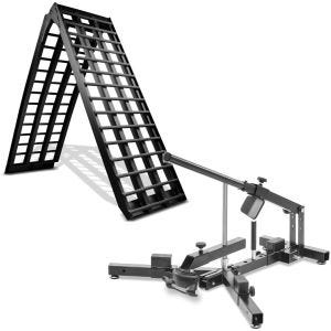Sett: Adkomstrampe i aluminium V sw, opptil 680 kg, sammenleggbar, egnet for motorsykkel ConStands med dekkskifter egnet for M. dekk 12-21" MD4