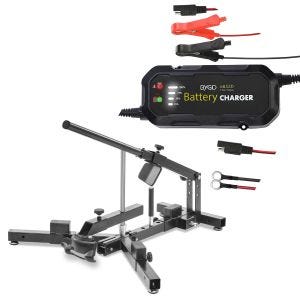 Sett: Dekkskifter for motorsykkeldekk 12-21" MD4 ConStands med batterilader BC2 helautomatisk 1500mA