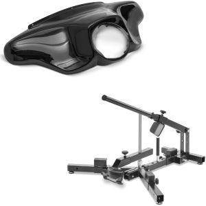 Sett: Batwing fairing egnet for Harley Davidson Touring 96-13 Craftride i svart + motorsykkel dekkskifter ConStands for motorsykkeldekk 12-21" dekkskifter MD4