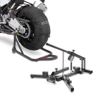 Sett: Motorsykkel dekkvarmer sett Laguna Seca 60-80°C 17 tommer sort ConStands med dekkskifter egnet for M. dekk 12-21" MD4