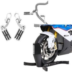 Sett: Motorsykkel crash bar fotstøtter CF3S egnet for 32 mm i krom Craftride med motorsykkel rocker Easy-Plus opptil 21 tommer svart