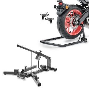 Sett: Dekkskifter for motorsykkeldekk 12-21" MD4 ConStands med arbeidsstativ bakhjul Universal-Racing S sw