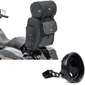 Sett: Motorsykkel Sissybar Bag SXL sw Craftride med frontlykt gh. 7" med gaffelfeste 35-43mm sw