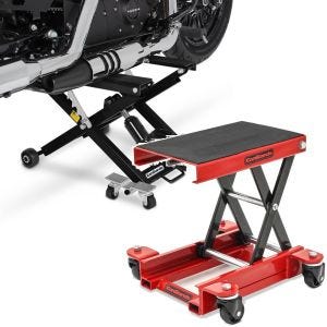 Sett: Motorsykkelløft Midlift XL opp til 500 kg sw ConStands med motorsykkelløft HR1 Mini-Lift Mover opp til 500 kg rød