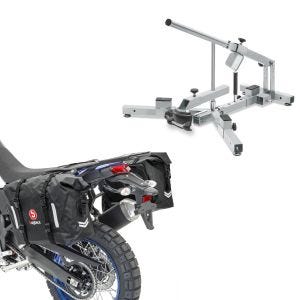 Sett: Dekkskifter for motorsykkeldekk 12-21" MD4Z ConStands med salvesker Vanntett WP8 2x30L rullelukking