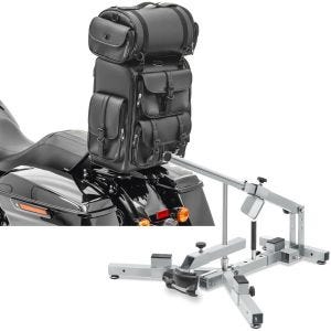 Sett: Sissybar bag med bagasjerull egnet for Chopper DLX PU skinn Craftride med dekkskifter egnet for M. dekk 12-21" MD4Z