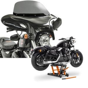 Sett: Batwing fairing egnet for choppere og spesialsykler rg Craftride med motorsykkelløft Midlift L opp til 680 kg oransje