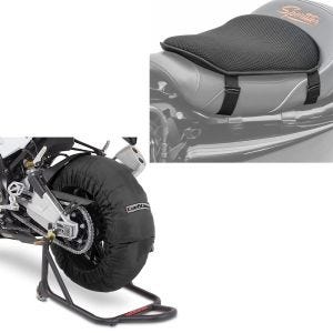 Sett: Motorsykkel dekkvarmer sett Laguna Seca 60-80°C 17 tommer sort ConStands med gel setepute M univ