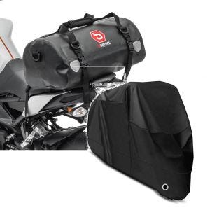 Sett: Motorsykkel hale bag Drybag XF30 vanntett volum 30l Bagtecs med motorsykkel presenning XL deksel i svart