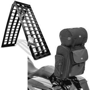 Sett: Adkomstrampe i aluminium V sw, opptil 680 kg, sammenleggbar, egnet for motorsykkel ConStands med sissy bar bag SXL med bagasjerull sw