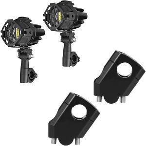 Sett: Motorsykkel LED tilleggslykt med holder S22X Lumitecs med styrerør 40mm aluminium egnet for styre med Ø 22mm 7/8" svart