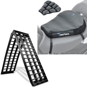 Sett: Adkomstrampe i aluminium V sw, opptil 680 kg, sammenleggbar, egnet for motorsykkel ConStands med luftpute Air Deluxe M sw
