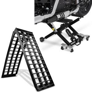 Sett: Adkomstrampe i aluminium V sw, opp til 680 kg, sammenleggbar, egnet for motorsykkel ConStands med lift Midlift XL opp til 500 kg sw